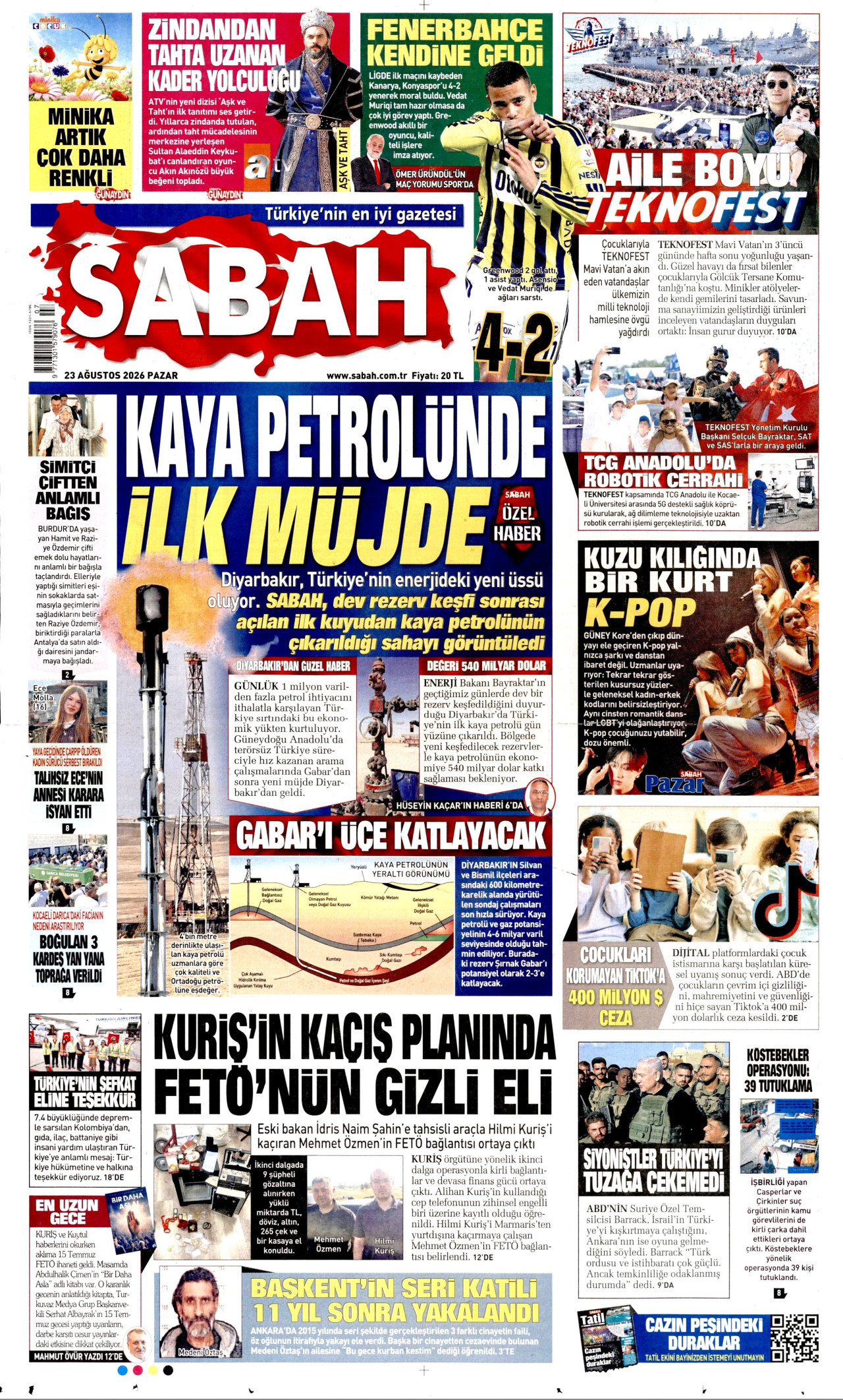 SABAH 23 Ağustos 2026 Gazete Manşeti Büyük