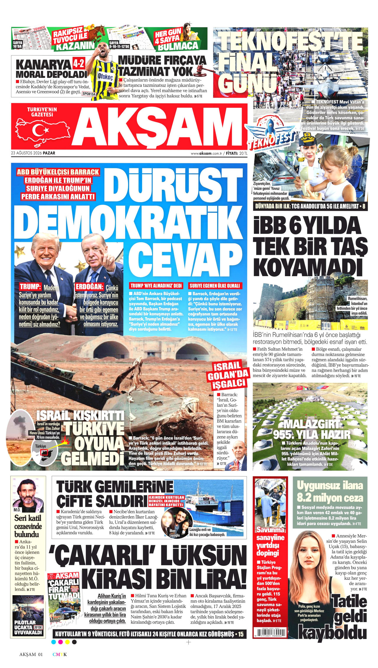 AKŞAM 23 Ağustos 2026 Gazete Manşeti Büyük