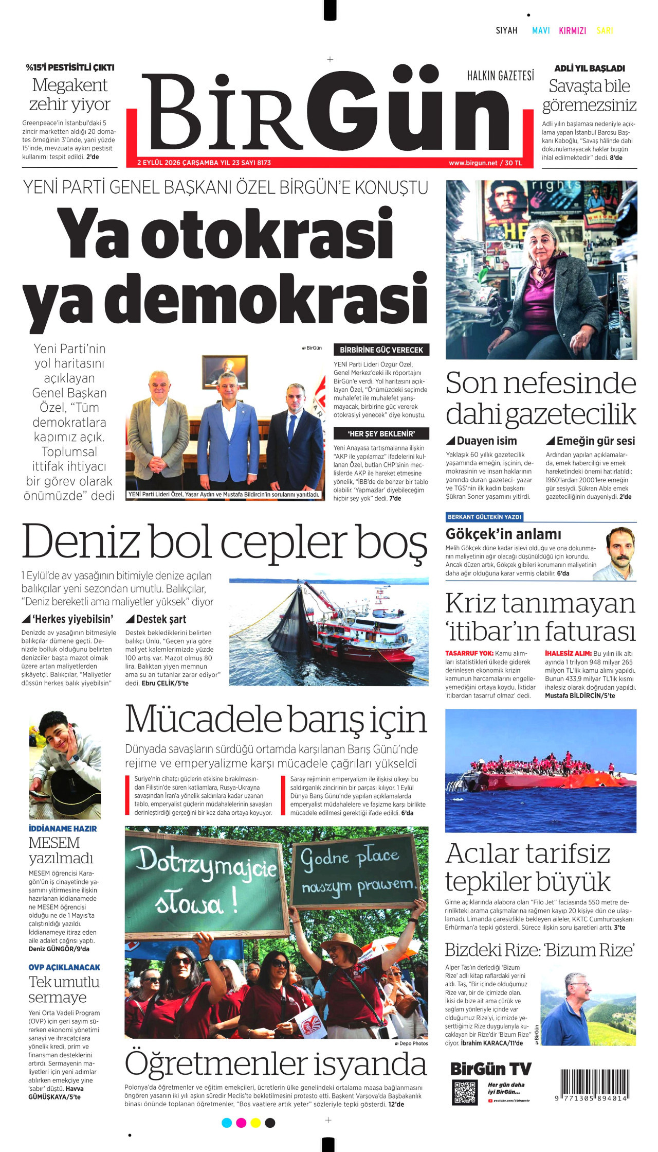 BİRGÜN 2 Eylül 2026 Gazete Manşeti Büyük