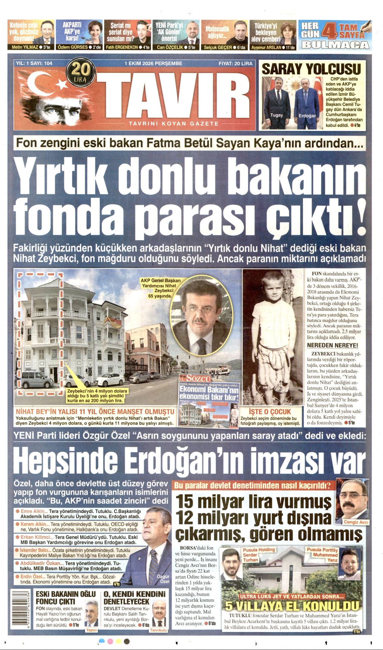 TAVIR GAZETESİ gazetesinin 1 Ekim 2026 tarihli birinci sayfası
