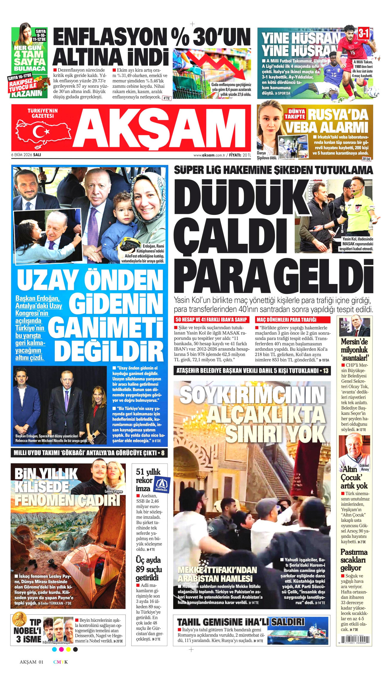 AKŞAM gazetesinin 6 Ekim 2026 tarihli birinci sayfası