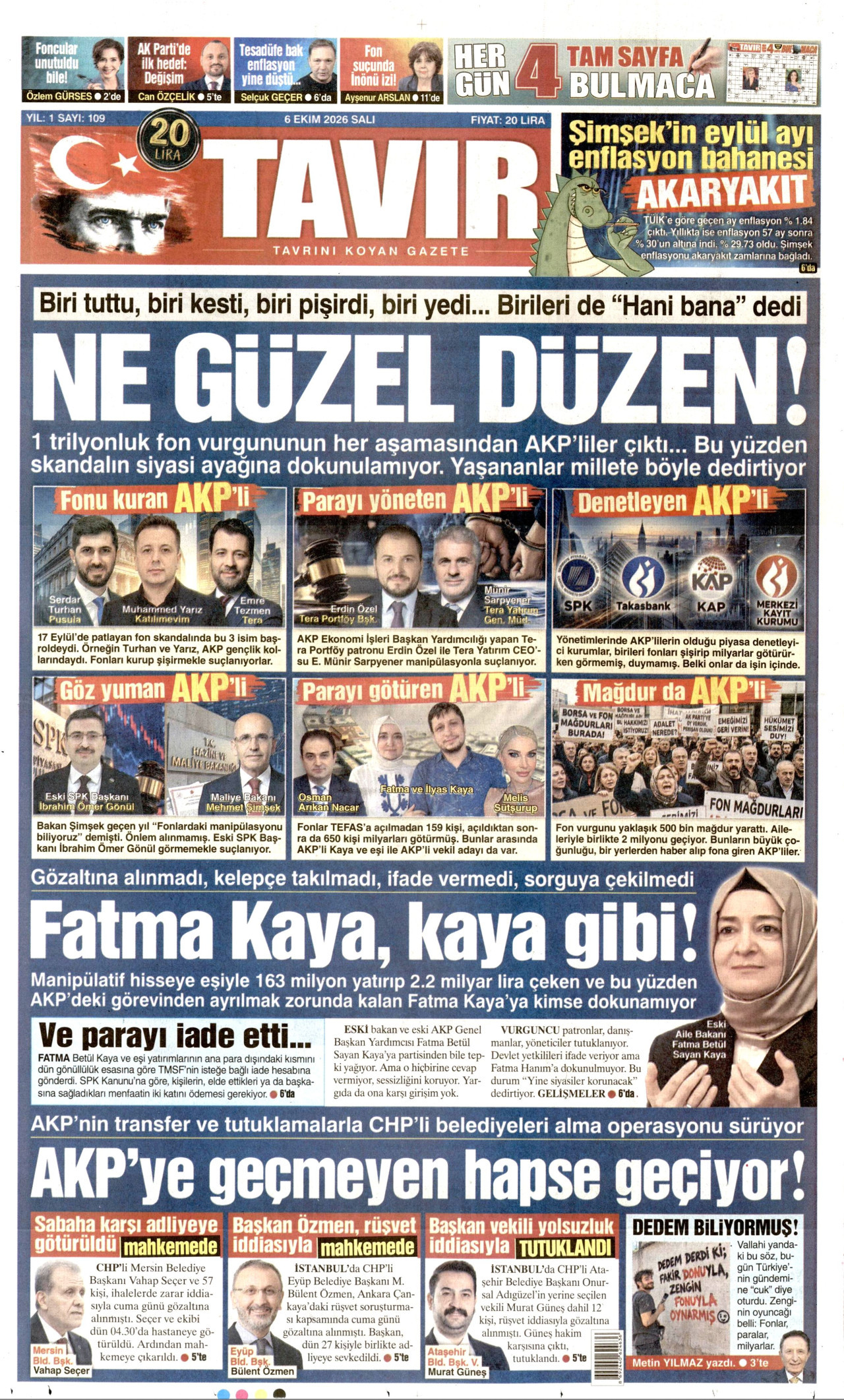 TAVIR GAZETESİ gazetesinin 6 Ekim 2026 tarihli birinci sayfası