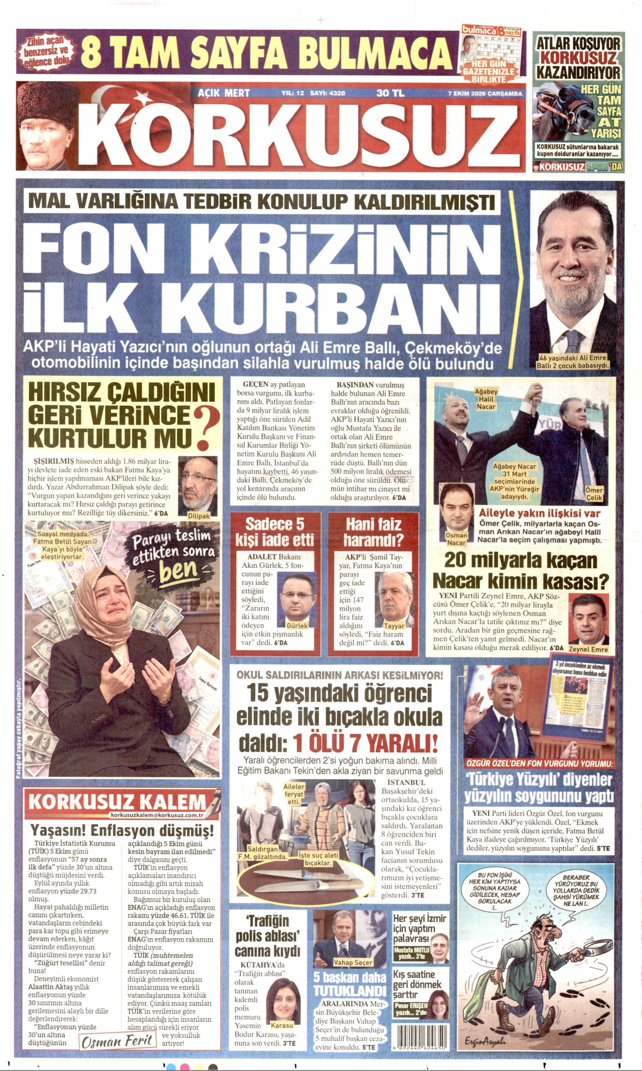 KORKUSUZ gazetesinin 7 Ekim 2026 tarihli birinci sayfası